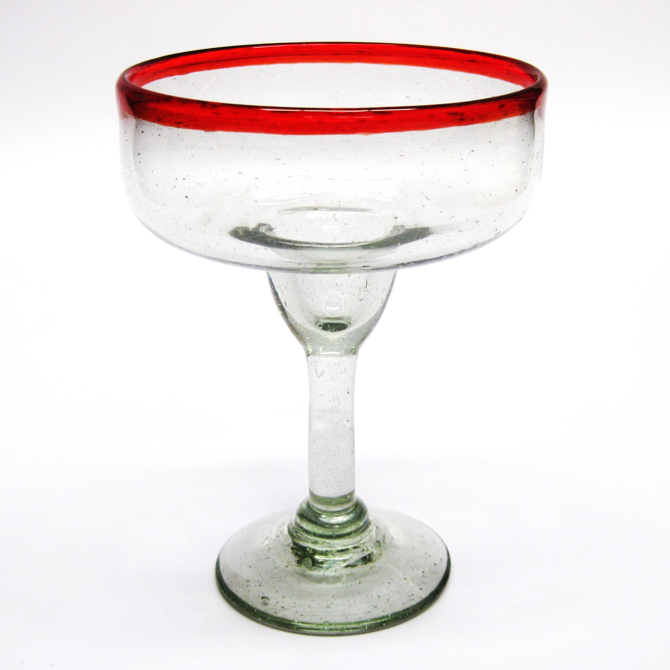 MEXICAN GLASSWARE / Ruby Red Rim 14 oz Large Margarita Glasses (set of 6) / For the margarita lover, these enjoyable large sized margarita glasses feature a cheerful ruby red rim.